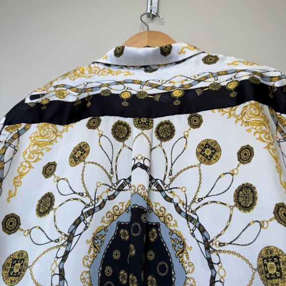 ZARA | Monogram Baroque Chain Pattern Button Front Collared Long Sleeve Blouse - Picture 5 of 16